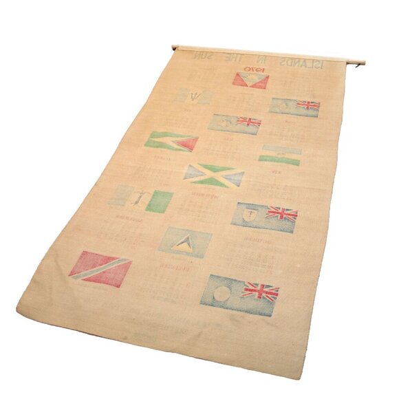 Vintage Caribbean Lands of the Sun Scroll 1970 Calendar Fabric Wall Decor Retro - Picture 2 of 8